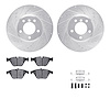 7612-31057 Drilled/Slotted Brake Rotors w/5000 Euro Ceramic Brake Pads Kit & Hardware [Silver], 2004-2010 BMW, Position: Front - image 1