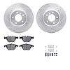 7612-31059 Drilled/Slotted Brake Rotors w/5000 Euro Ceramic Brake Pads Kit & Hardware [Silver], 2004-2010 BMW, Position: Front - image 1