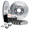7612-31122 Drilled/Slotted Brake Rotors w/5000 Euro Ceramic Brake Pads Kit & Hardware [Silver], Fits Select BMW, Position: Front - image 1