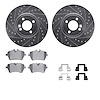 7612-32000 Drilled/Slotted Brake Rotors w/5000 Euro Ceramic Brake Pads Kit & Hardware [Silver], 2002-2006 Mini, Position: Front - image 1