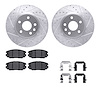 7612-45004 Drilled/Slotted Brake Rotors w/5000 Euro Ceramic Brake Pads Kit & Hardware [Silver], 2010-2020 GM, Position: Front - image 1