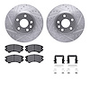 7612-45005 Drilled/Slotted Brake Rotors w/5000 Euro Ceramic Brake Pads Kit & Hardware [Silver], 2010-2015 GM, Position: Front - image 1