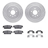 7612-46009 Drilled/Slotted Brake Rotors w/5000 Euro Ceramic Brake Pads Kit & Hardware [Silver], 2005-2011 GM, Position: Rear - image 1