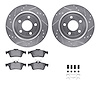 7612-47006 Drilled/Slotted Brake Rotors w/5000 Euro Ceramic Brake Pads Kit & Hardware [Silver], 2008-2010 GM, Position: Rear - image 1