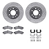 7612-48003 Drilled/Slotted Brake Rotors w/5000 Euro Ceramic Brake Pads Kit & Hardware [Silver], 2002-2005 GM, Position: Front - image 1