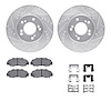7612-58002 Drilled/Slotted Brake Rotors w/5000 Euro Ceramic Brake Pads Kit & Hardware [Silver], 1993-1995 Acura/Honda, Position: - image 1