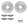 7612-65004 Drilled/Slotted Brake Rotors w/5000 Euro Ceramic Brake Pads Kit & Hardware [Silver], 1988-1998 GM, Position: Front - image 1
