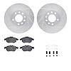 7612-65010 Drilled/Slotted Brake Rotors w/5000 Euro Ceramic Brake Pads Kit & Hardware [Silver], 2006-2011 GM, Position: Front - image 1