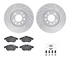7612-65011 Drilled/Slotted Brake Rotors w/5000 Euro Ceramic Brake Pads Kit & Hardware [Silver], 2003-2005 GM, Position: Front - image 1