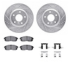 7612-68000 Drilled/Slotted Brake Rotors w/5000 Euro Ceramic Brake Pads Kit & Hardware [Silver], 2003-2005 Infiniti/Nissan, Posit - image 1