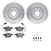 7612-73033 Drilled/Slotted Brake Rotors w/5000 Euro Ceramic Brake Pads Kit & Hardware [Silver], 2000-2009 Audi/Volkswagen, Posit - image 1