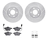7612-73038 Drilled/Slotted Brake Rotors w/5000 Euro Ceramic Brake Pads Kit & Hardware [Silver], 1998-2008 Audi/Volkswagen, Posit - image 1