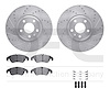 7612-73053 Drilled/Slotted Brake Rotors w/5000 Euro Ceramic Brake Pads Kit & Hardware [Silver], 2012-2017 Audi/Volkswagen, Posit - image 1