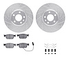 7612-73064 Drilled/Slotted Brake Rotors w/5000 Euro Ceramic Brake Pads Kit & Hardware [Silver], Fits Select Audi/Volkswagen, Pos - image 1