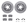 7612-74028 Drilled/Slotted Brake Rotors w/5000 Euro Ceramic Brake Pads Kit & Hardware [Silver], 2003-2006 Audi/Volkswagen, Posit - image 1