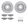 7612-74030 Drilled/Slotted Brake Rotors w/5000 Euro Ceramic Brake Pads Kit & Hardware [Silver], 2004-2006 Audi/Volkswagen, Posit - image 1