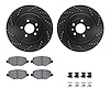 8212-99233 Drilled/Slotted Rotors w/Heavy-Duty Brake Pads Kit & Hardware [Black], 2013-2019 Ford/Lincoln/Mercury/Mazda, Position - image 1