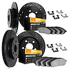 8214-42006 Drilled/Slotted Rotors w/Heavy-Duty Brake Pads Kit & Hardware [Black], 1999-2004 Mopar, Position: Front and Rear - image 1