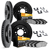8214-48018 Drilled/Slotted Rotors w/Heavy-Duty Brake Pads Kit & Hardware [Black], 2009-2014 GM, Position: Front and Rear - image 1