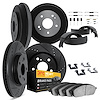 8284-47005 Drilled/Slotted Rotors w/Heavy-Duty Brake Pads/Drums/Shoes/Hardware/Adjusters [Silver], 1972-1977 GM, Position: Front