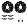 8312-31016 Drilled/Slotted Brake Rotors with 3000-Series Ceramic Brake Pads Kit & Hardware [Black], 1982-1989 BMW, Position: Rea - image 1