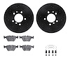 8312-31020 Drilled/Slotted Brake Rotors with 3000-Series Ceramic Brake Pads Kit & Hardware [Black], 1987-1995 BMW, Position: Fro - image 1