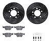 8312-31021 Drilled/Slotted Brake Rotors with 3000-Series Ceramic Brake Pads Kit & Hardware [Black], 1989-1995 BMW, Position: Fro - image 1