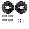 8312-63036 Drilled/Slotted Brake Rotors with 3000-Series Ceramic Brake Pads Kit & Hardware [Black], 1984-1989 Mercedes-Benz, Pos - image 1