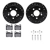 8312-63057 Drilled/Slotted Brake Rotors with 3000-Series Ceramic Brake Pads Kit & Hardware [Black], 1986-1993 Mercedes-Benz, Pos - image 1