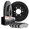 8502-23004 Drilled/Slotted Brake Rotors w/5000 Advanced Brake Pads Kit [Black], 1972-1979 Renault, Position: Front
