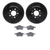 8502-27025 Drilled/Slotted Brake Rotors w/5000 Advanced Brake Pads Kit [Black], 1999-2009 Volvo, Position: Rear - image 1