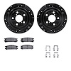 8512-13008 Drilled/Slotted Brake Rotors w/5000 Advanced Brake Pads Kit & Hardware [Black], 1990-1999 Subaru, Position: Rear - image 1