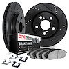 8512-20005 Drilled/Slotted Brake Rotors w/5000 Advanced Brake Pads Kit & Hardware [Black], 1997-2006 Jaguar, Position: Rear