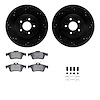 8512-20012 Drilled/Slotted Brake Rotors w/5000 Advanced Brake Pads Kit & Hardware [Black], 2006-2015 Jaguar, Position: Rear - image 1