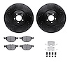 8512-20119 Drilled/Slotted Brake Rotors w/5000 Advanced Brake Pads Kit & Hardware [Black], Fits Select Jaguar, Position: Front
