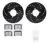 8512-22003 Drilled/Slotted Brake Rotors w/5000 Advanced Brake Pads Kit & Hardware [Black], 1976-1979 Lotus, Position: Front