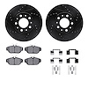 8512-27018 Drilled/Slotted Brake Rotors w/5000 Advanced Brake Pads Kit & Hardware [Black], 1991-1995 Volvo, Position: Front - image 1