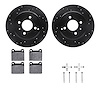 8512-27020 Drilled/Slotted Brake Rotors w/5000 Advanced Brake Pads Kit & Hardware [Black], 1993-1995 Volvo, Position: Rear - image 1