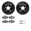 8512-27024 Drilled/Slotted Brake Rotors w/5000 Advanced Brake Pads Kit & Hardware [Black], 1996-1997 Volvo, Position: Rear - image 1