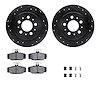 8512-27026 Drilled/Slotted Brake Rotors w/5000 Advanced Brake Pads Kit & Hardware [Black], 1997-1998 Volvo, Position: Rear - image 1
