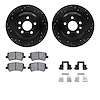 8512-27042 Drilled/Slotted Brake Rotors w/5000 Advanced Brake Pads Kit & Hardware [Black], 2007-2018 Volvo, Position: Rear - image 1