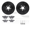 8512-27052 Drilled/Slotted Brake Rotors w/5000 Advanced Brake Pads Kit & Hardware [Black], 2003-2009 Volvo, Position: Front - image 1