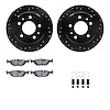 8512-31013 Drilled/Slotted Brake Rotors w/5000 Advanced Brake Pads Kit & Hardware [Black], 1982-1989 BMW, Position: Rear - image 1