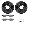 8512-31022 Drilled/Slotted Brake Rotors w/5000 Advanced Brake Pads Kit & Hardware [Black], 1989-1995 BMW, Position: Front - image 1