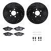 8512-39049 Drilled/Slotted Brake Rotors w/5000 Advanced Brake Pads Kit & Hardware [Black], 2001-2006 Mopar, Position: Front - image 1