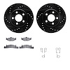 8512-40198 Drilled/Slotted Brake Rotors w/5000 Advanced Brake Pads Kit & Hardware [Black], 1986-1990 Mopar, Position: Front - image 1