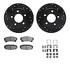 8512-46070 Drilled/Slotted Brake Rotors w/5000 Advanced Brake Pads Kit & Hardware [Black], 1986-1992 GM, Position: Rear - image 1