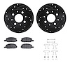 8512-59130 Drilled/Slotted Brake Rotors w/5000 Advanced Brake Pads Kit & Hardware [Black], 1980-1982 Acura/Honda, Position: Fron - image 1