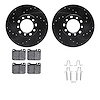 8512-63016 Drilled/Slotted Brake Rotors w/5000 Advanced Brake Pads Kit & Hardware [Black], 1976-1979 Mercedes-Benz, Position: Fr - image 1