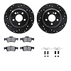8512-63056 Drilled/Slotted Brake Rotors w/5000 Advanced Brake Pads Kit & Hardware [Black], 2009-2013 Mercedes-Benz, Position: Re - image 1